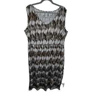 Catherines Brown White Sleeveles V-Neck Stretchy Jersey Knit Maxi Dress Size 0X